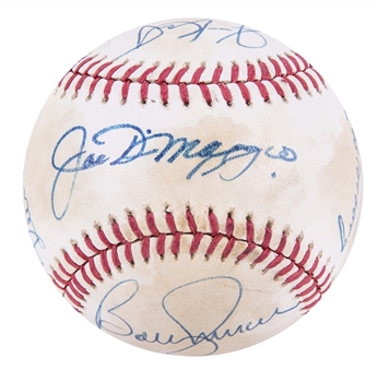 Hall of Famers & Yankees Multi Signed OAL Brown Baseball With 6 Signatures Including Joe DiMaggio (Beckett PreCert)